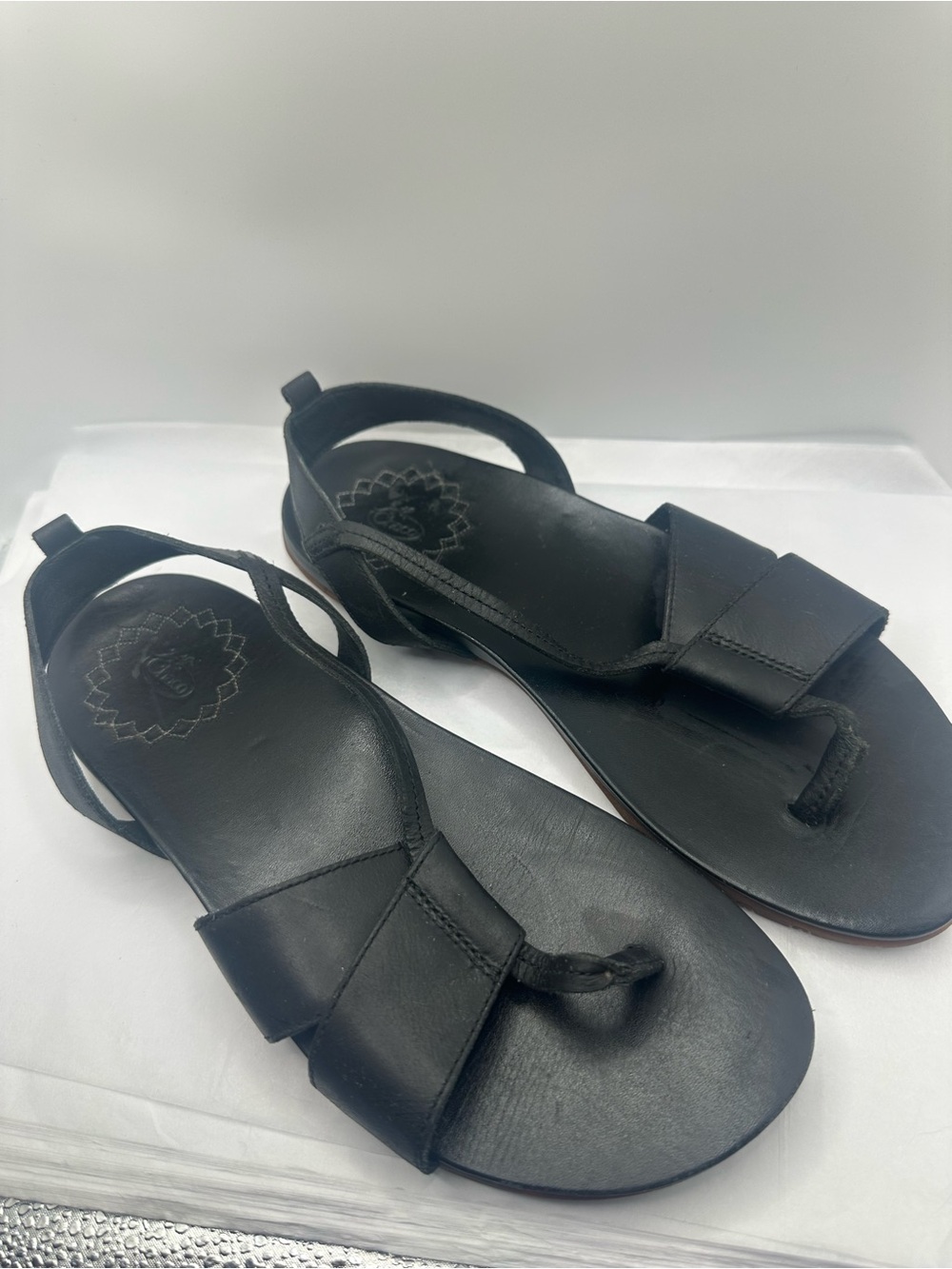 Chaco Women's Black Leather Toe-Loop Sandals - Picture 2 of 10